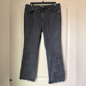 Free People Black Embroidered Hem Straight Leg Jeans